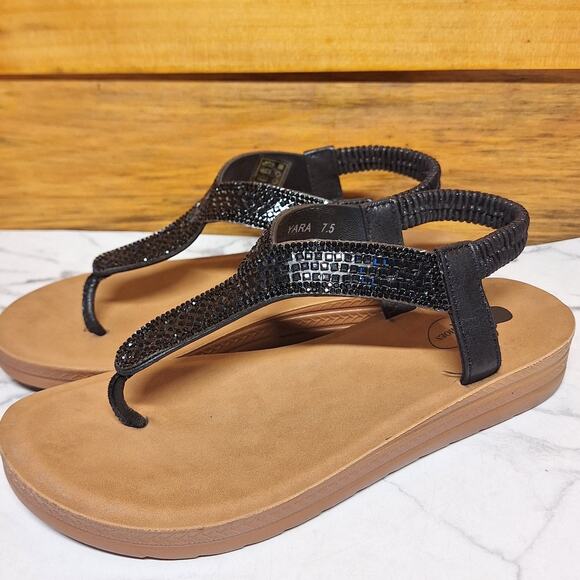 Ego Rhinestone studded thong sandals shiny metallic beaded flip flop yara 7.5 - Picture 7 of 7